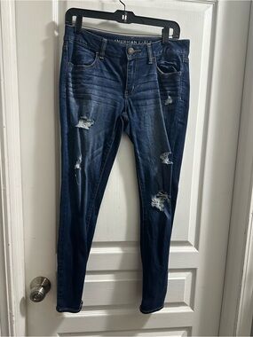 American Eagle Outfitters Dark Blue Distressed Skinny Jeans
